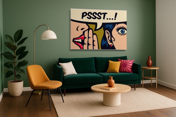 Pop Art PSSST! Stripballon Canvas Print - aan de muur in een interieur