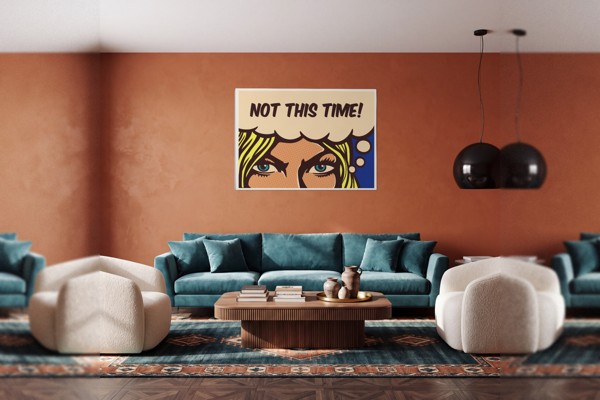 Pop Art „NOT THIS TIME“ retro stiliaus portreto spausdinys ant drobės - ant sienos interjere