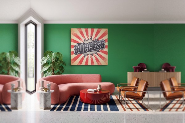 Pop Art SUCCESS Typografi Lærredstryk - på væggen i et interiør
