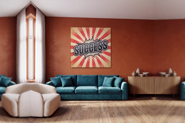 Pop Art SUCCESS Typografi Lærredstryk - på væggen i et interiør