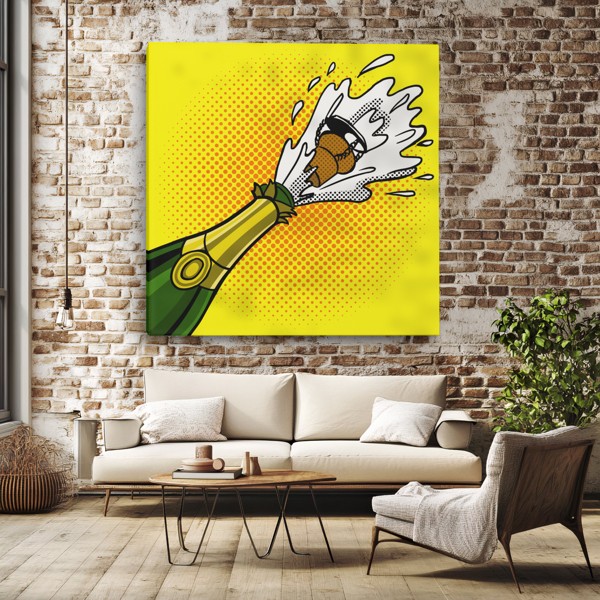 Stampa su Tela Pop Art Bottiglia di Champagne - alla parete in un interno