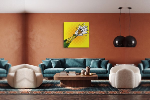 Stampa su Tela Pop Art Bottiglia di Champagne - alla parete in un interno