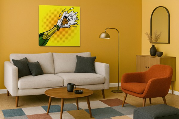 Stampa su Tela Pop Art Bottiglia di Champagne - alla parete in un interno