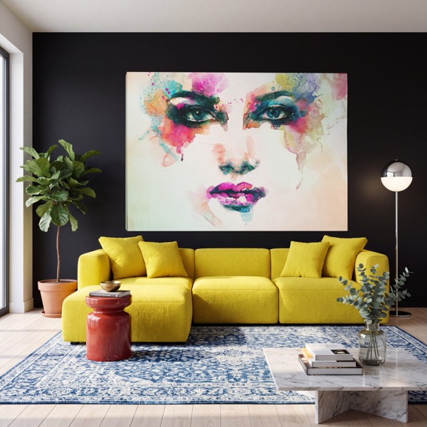 Abstrakte weibliche Gesichter Leinwanddruck - an der Wand in einem Raum