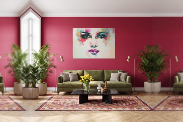 Abstrakte weibliche Gesichter Leinwanddruck - an der Wand in einem Raum
