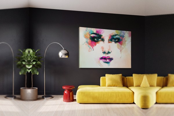 Abstrakte weibliche Gesichter Leinwanddruck - an der Wand in einem Raum