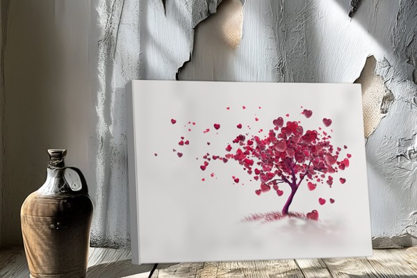 Tela Árvore do Amor com Folhagem em Forma de Coração - na parede num interior