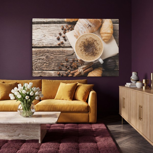 Koffie & Ontbijt Stilleven Canvas Print - aan de muur in een interieur