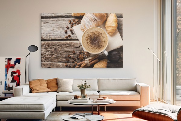 Koffie & Ontbijt Stilleven Canvas Print - aan de muur in een interieur