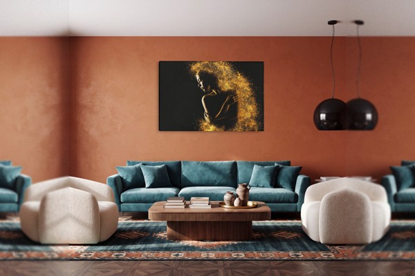 Zelta starojuma abstrakcijas kanvas prints - uz sienas telpā
