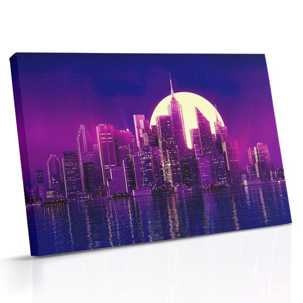 Vaporwave pilsētas skyline audekla prints