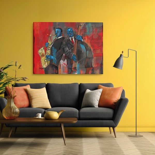 Abstract Jazz Canvas Print - Warm Tones & Musical Energy - on the wall in a room interior