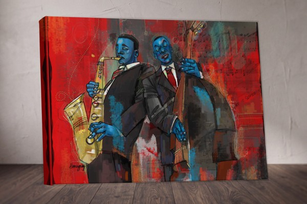 Abstract Jazz Canvas Print - Warm Tones & Musical Energy - on the wall in a room interior