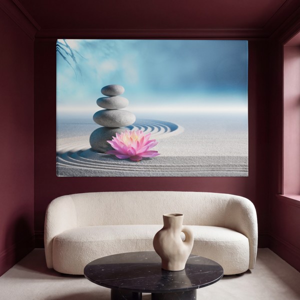 Spa Stones and Orchid Canvas Print - on the wall in a room interior