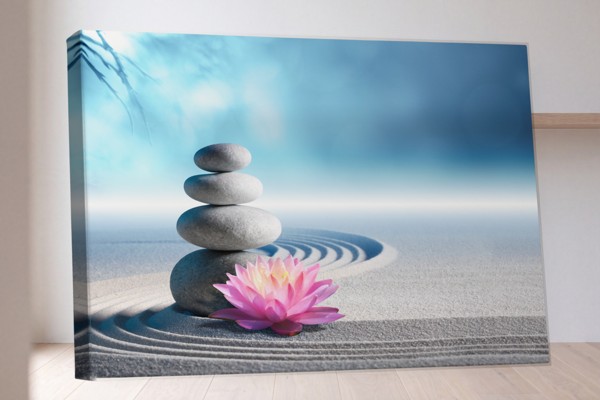 Spa Stones and Orchid Canvas Print - on the wall in a room interior
