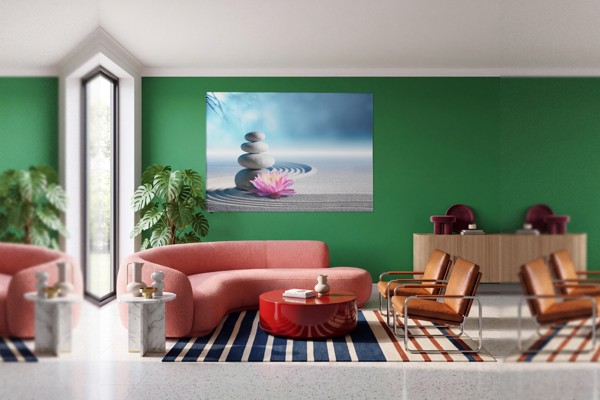 Spa Stones and Orchid Canvas Print - on the wall in a room interior