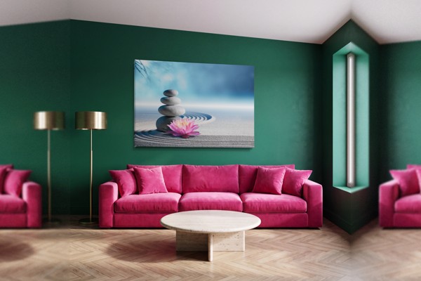 Spa Stones and Orchid Canvas Print - on the wall in a room interior