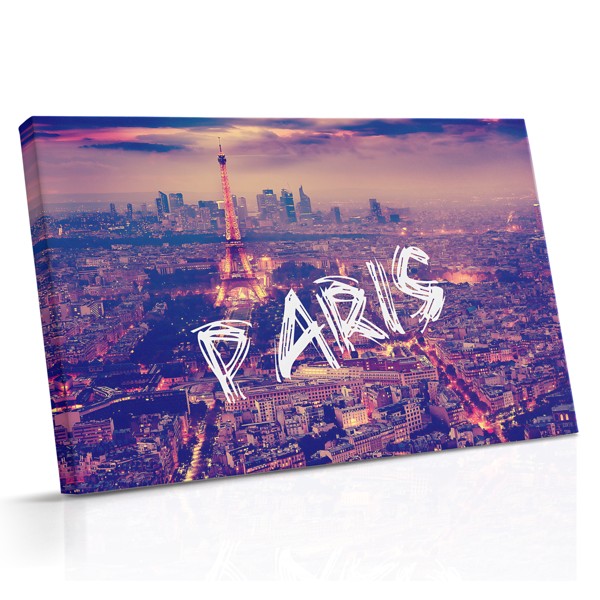 Dette canvas viser Paris skyline med Eiffeltårnet rejsende sig over byens tagline