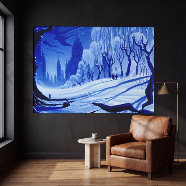Winter City Walk Canvas Print - on the wall in a room interior