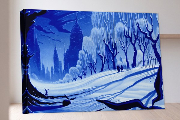 Winter City Walk Canvas Print - on the wall in a room interior