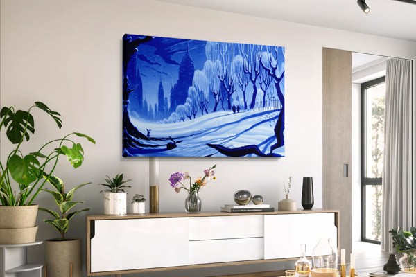 Winter City Walk Canvas Print - on the wall in a room interior