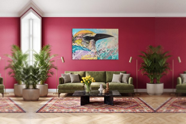 Impressão em Tela com Ilustração Contemporânea de Pássaro - na parede num interior