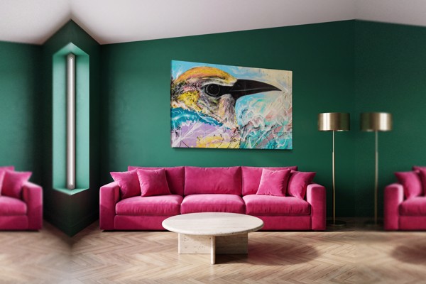 Impressão em Tela com Ilustração Contemporânea de Pássaro - na parede num interior