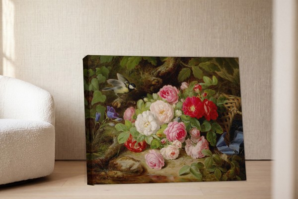 Lienzo Aroma de Rosas - en la pared de un interior
