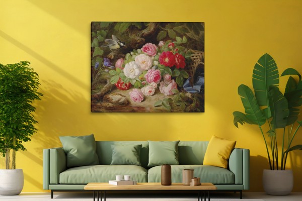 Lienzo Aroma de Rosas - en la pared de un interior