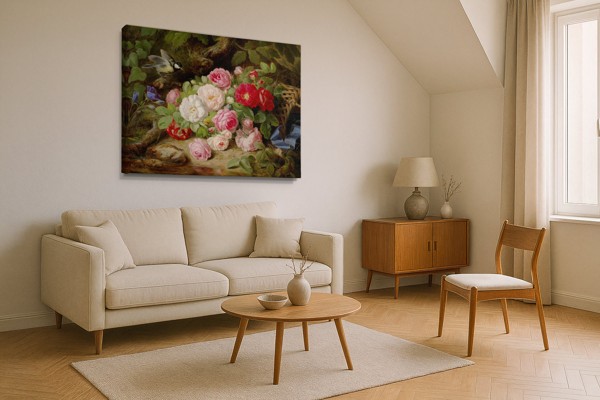 Lienzo Aroma de Rosas - en la pared de un interior