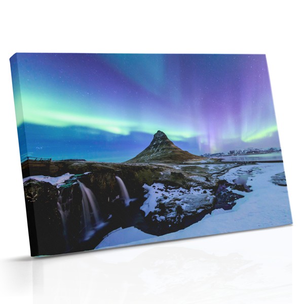 Impressão em Tela Aurora Boreal Sobre Crista de Montanha