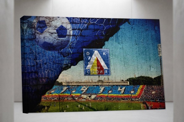Plátno Levski Sofia - Modrá a bílá fanouškovská umění - na stěně v interiéru