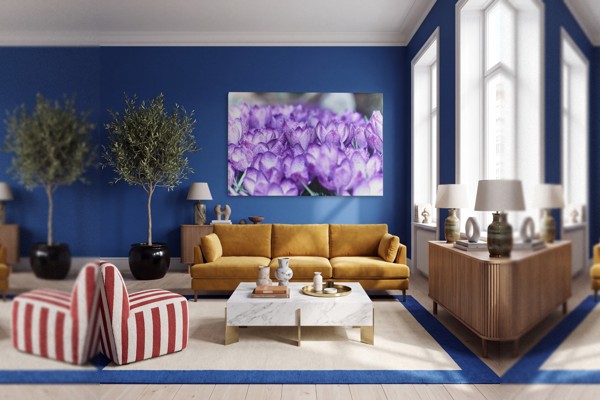 Violetu kroku pušķis - audekla prints - uz sienas telpā