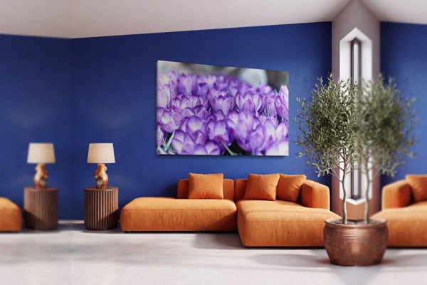 Violetu kroku pušķis - audekla prints - uz sienas telpā