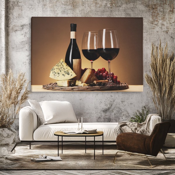Κρασί και Τυρί Still Life Canvas Print - στον τοίχο σε εσωτερικό χώρο
