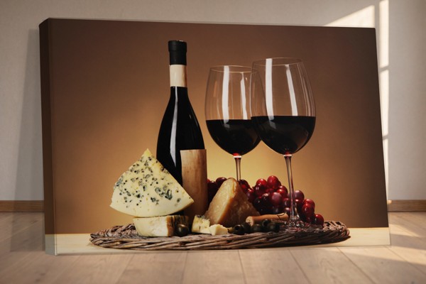 Κρασί και Τυρί Still Life Canvas Print - στον τοίχο σε εσωτερικό χώρο
