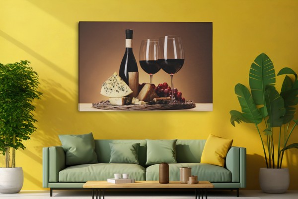 Κρασί και Τυρί Still Life Canvas Print - στον τοίχο σε εσωτερικό χώρο