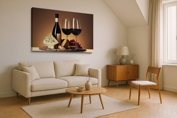 Κρασί και Τυρί Still Life Canvas Print - στον τοίχο σε εσωτερικό χώρο