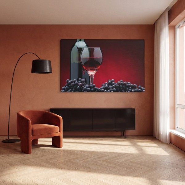 Röd vinflaska Canvas Print - på väggen i ett rum