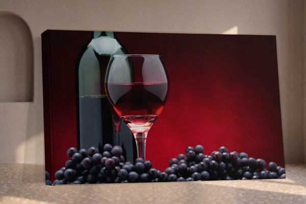 Röd vinflaska Canvas Print - på väggen i ett rum