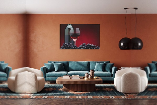 Röd vinflaska Canvas Print - på väggen i ett rum