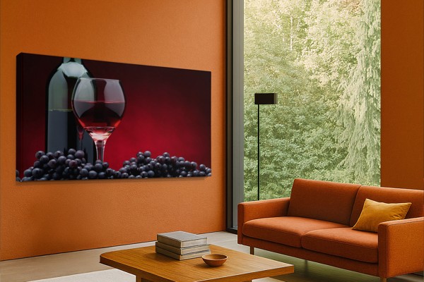 Röd vinflaska Canvas Print - på väggen i ett rum