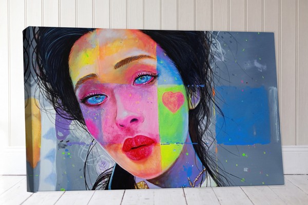 Colourful Girl with Heart Canvas Print - on the wall in a room interior