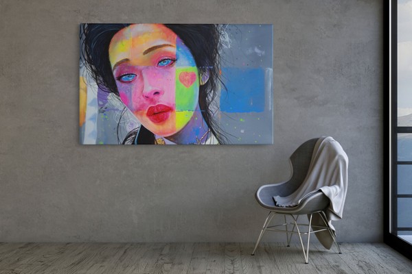 Colourful Girl with Heart Canvas Print - on the wall in a room interior