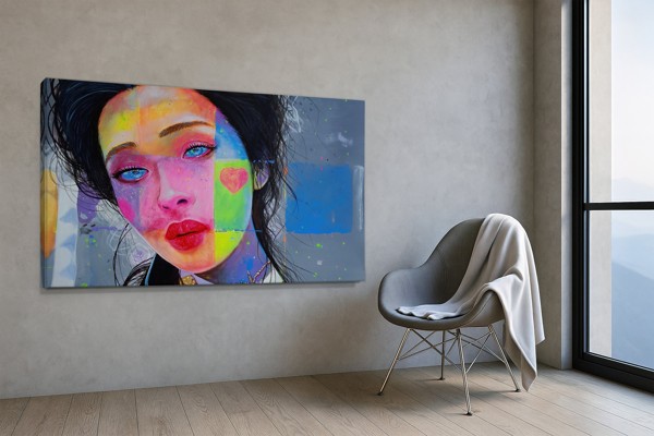 Colourful Girl with Heart Canvas Print - on the wall in a room interior