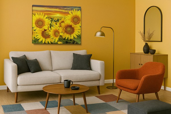Stampa su Tela Girasoli in Fiore - alla parete in un interno