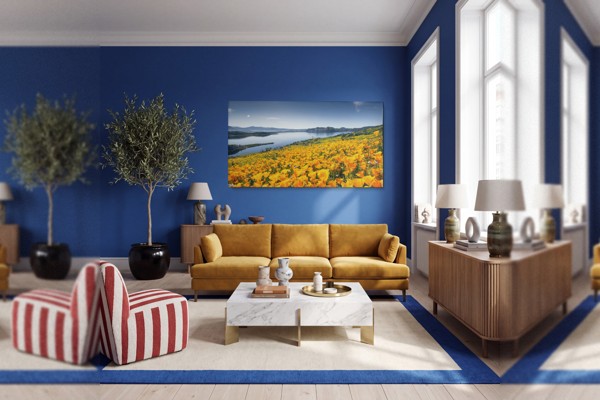 Looduslike lilledega väljapilt kaljusel Canvas Print - seinal toas