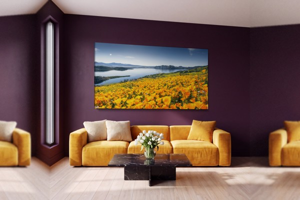 Looduslike lilledega väljapilt kaljusel Canvas Print - seinal toas