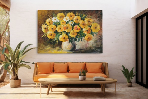 Impressão em Tela Natureza Morta com Flores - na parede num interior