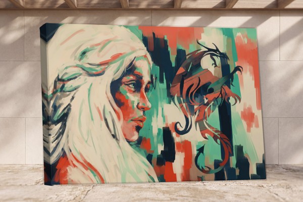 Tipar pe pânză Silueta Dragonului Game of Thrones - pe perete într-un interior